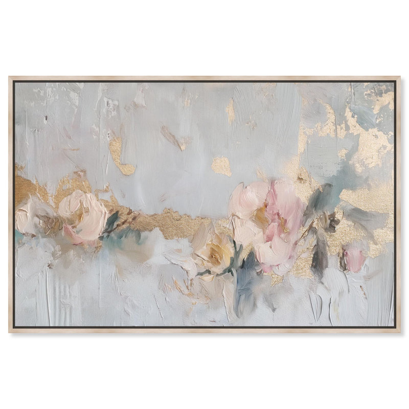 Oliver Gal Velvet Alloy III Floral Abstract - Liquid Framed Canvas Art, 25" H x 37" W, Cream