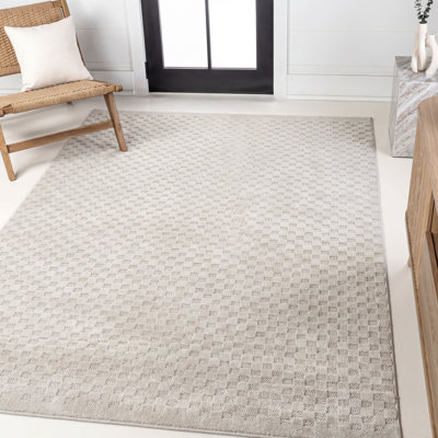 Ananna High-Low Modern Minimalist Checkered Monotone Ivory/Cream Indoor/Outdoor Rug