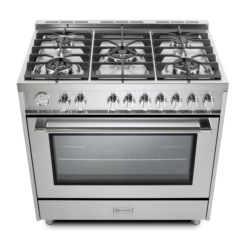 Cuisinière au gaz 36 pouces avec 5 brûleurs scellés Verona Prima Series, 5 Capacité du pied en pieds (acier inoxydable)