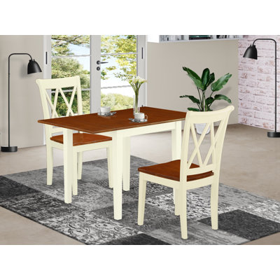 L'ensemble de table de cuisine 3 pièces pour petits espaces comprend une table de salle à manger rectangulaire avec Dropleaf et 2 chaises, 30 po x 48 po, babeurre et cerise