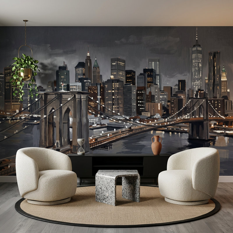 Panneau mural Suspension Bridge, 120 po x 96 po, Peler et coller