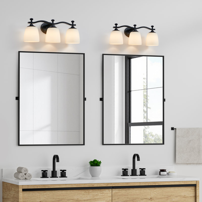 3-light Black Vanity Light with Opal Glass Shade