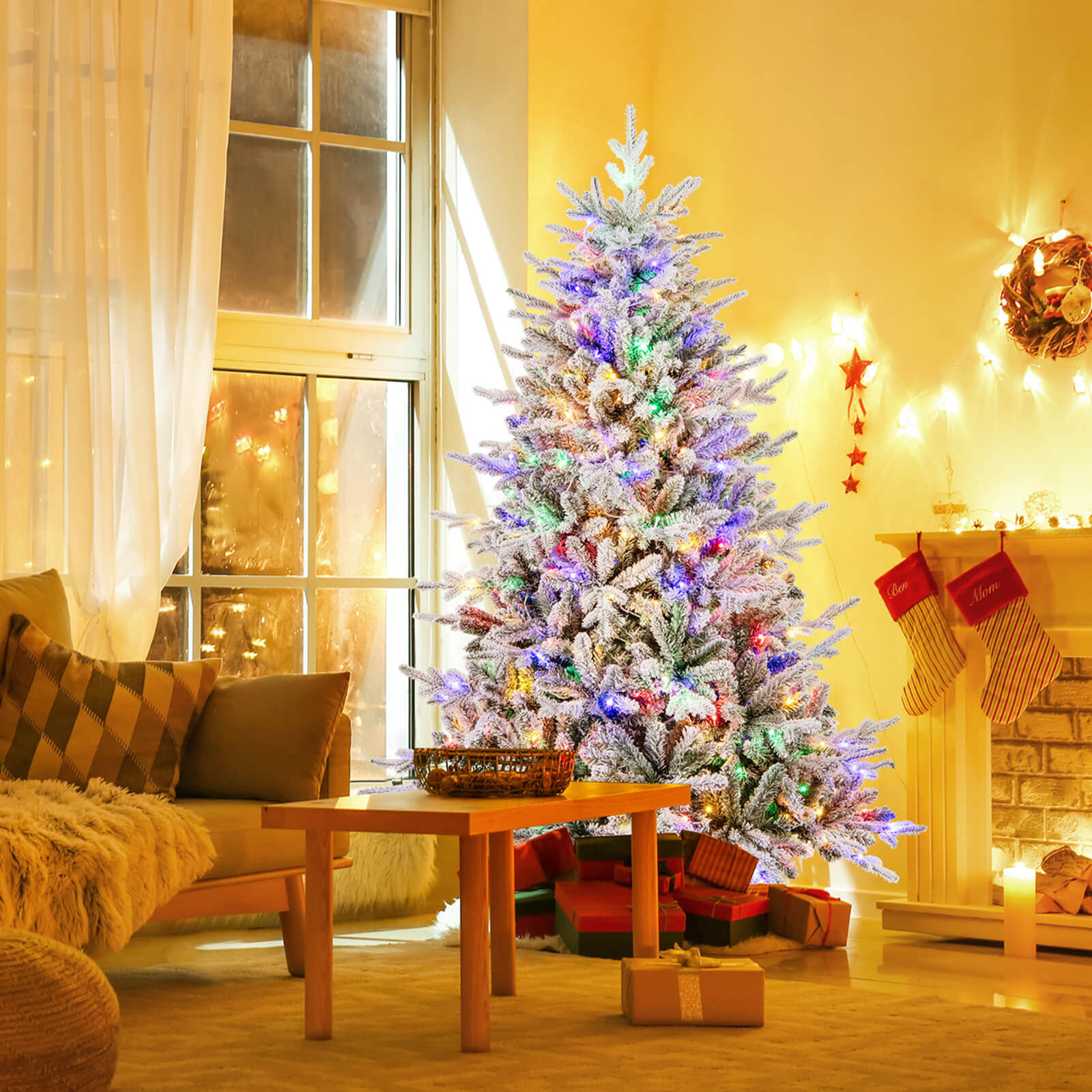 Frosted 7' Pre-Lit Pine Christmas Tree, 6'