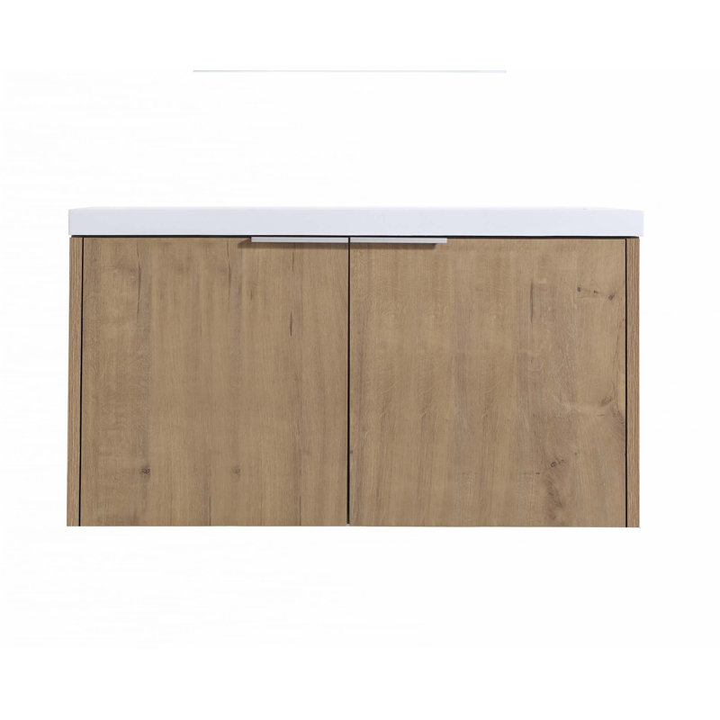 Meuble-lavabo à fixation flottante avec lavabo, Chêne, 36"