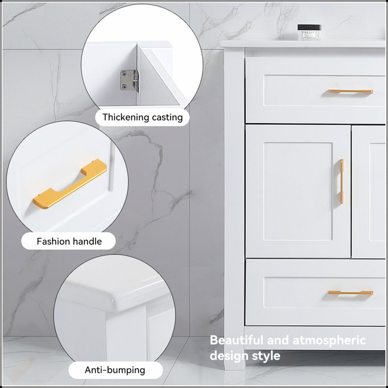 Meuble-lavabo blanc 48 po avec lavabo en céramique, rangement abondant - 4 portes à fermeture douce et 4 tiroirs, Blanc