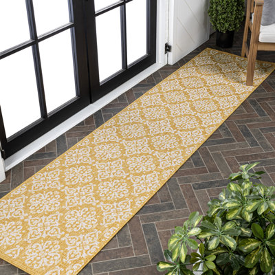 Duglas Traditional Mediterranean Tile Design Yellow/Cream Indoor/Outdoor Rug