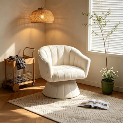 Modern 360-Degree Swivel Barrel Chair with Channel Tufted Design