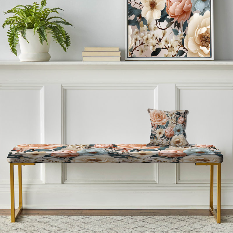 Upholstered Gold Bench, Boho Victorian Romance Victorian Pattern XIV