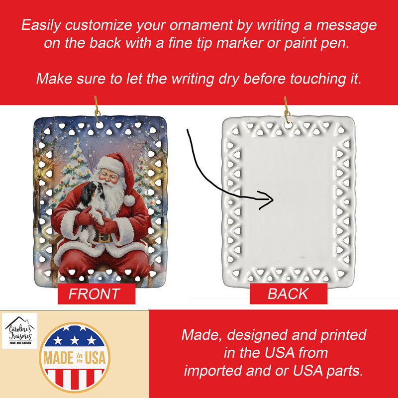 Ornement japonais en porcelaine avec père Noël, Épagneul japonais