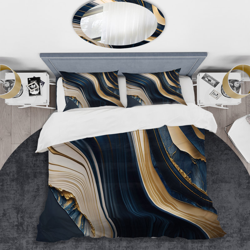 Ensemble de housse de couette Abstract Geode Waves Blue and Gold II BeddingMicrofiber / Polyester