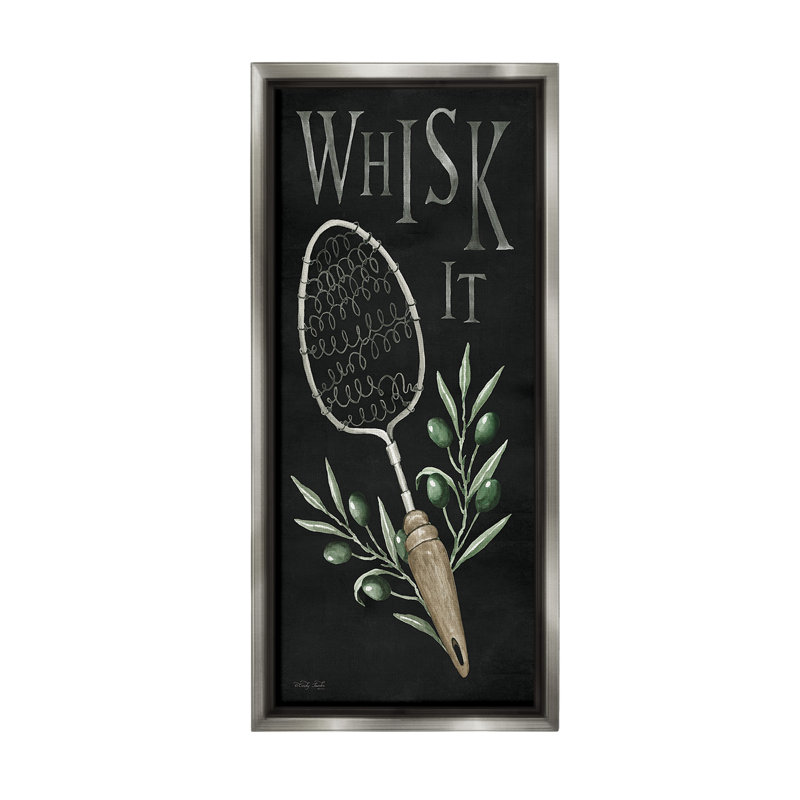 «Whisk It Vintage Kitchen» par Deb Strain sur toile, Cadre flottant gris lustré, H 25 po x l 11 po