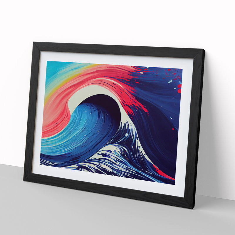 XH1022-6742X Paint Splash Ocean Wave Vol.3 1 Piece Single Picture Frame Painting, 25cm H x 34cm W x 2cm D, Black Framed