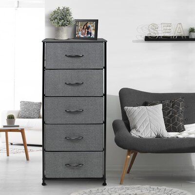 Sorbus Dresser Storage Tower With 5 Drawers - Organizer For Closet, Tall Dresser For Bedroom, Hallway - Steel Frame, Wood Top, Fabric (Brown) -  DRW-TL5-BLK