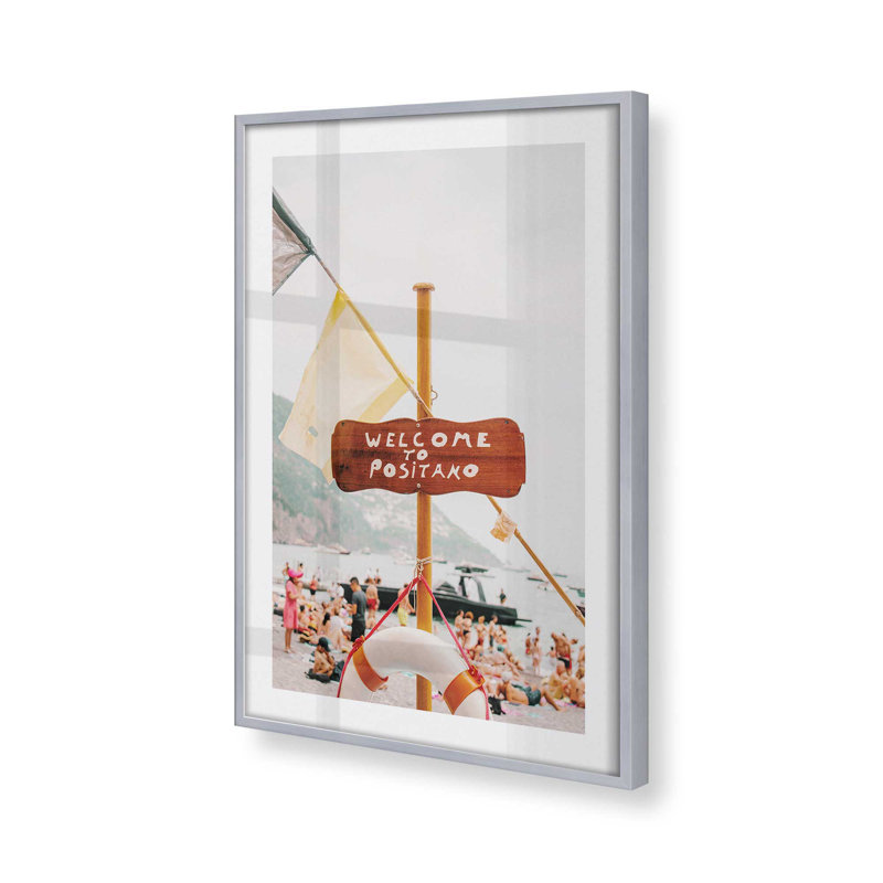 Reproduction de bienvenue Positano, H 17,25 po x l 13,25 po x P 1,25 po, Cadre simple en chrome poli poli