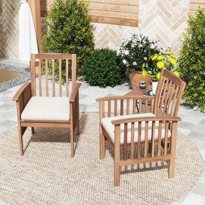 Chaises de salle à manger d'extérieur en bois rustique avec coussin résistant à l'eau et structure durable