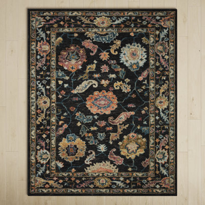 Elmsford Oriental Handmade Looped/Hooked Wool Black Area Rug