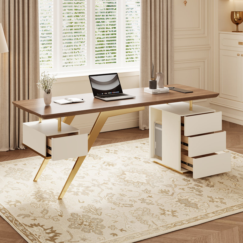 Bureau moderne avec plateau en bois et tiroirs de rangement