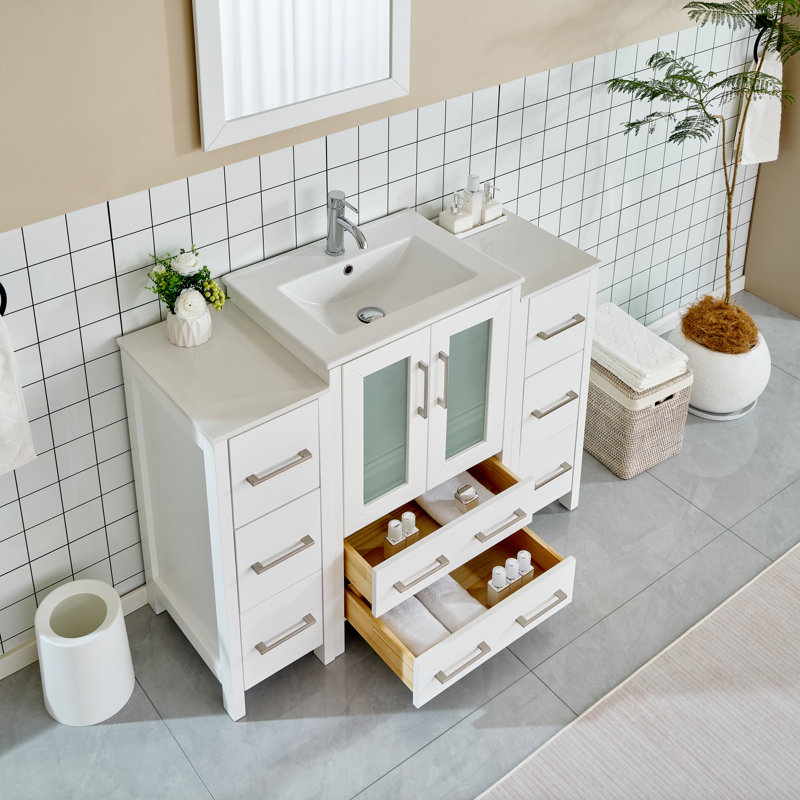  Ensemble de meuble-lavabo simple 48 "avec miroir, Blanc