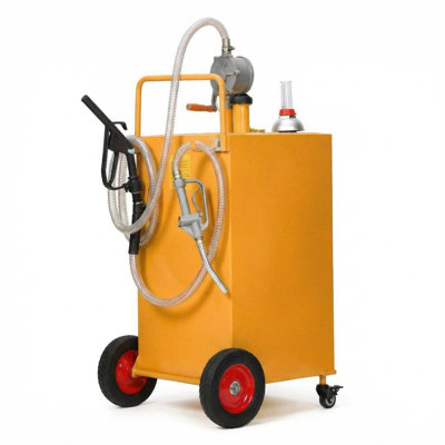 Chariot de stockage d'essence portable orange de 30 gallons (114 litres) en métal, avec nervures renforcées, 2 roues et 2 pieds de support, idéal pour le garage, la ferme, l'atelier, le matériel de jardinage et le ravitaillement d'urgence.