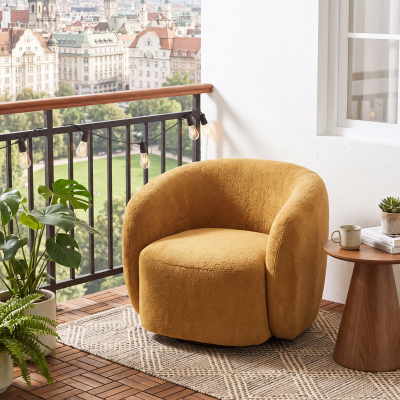 Fauteuil demi-tonneau pivotant rembourré Munehito, Jaune