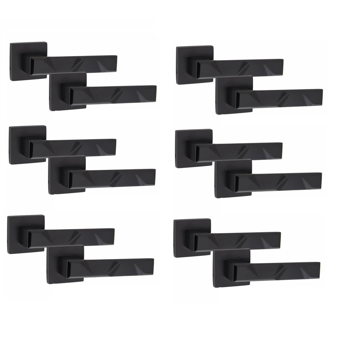 6 Pairs Modern Nova Design Premium Door Handles on Square Rose in Matt Black Finish