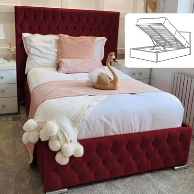 Delafuente Chesterfield Wingback Ottoman Storage Bed - Curved Velvet Upholstered Bed Frame