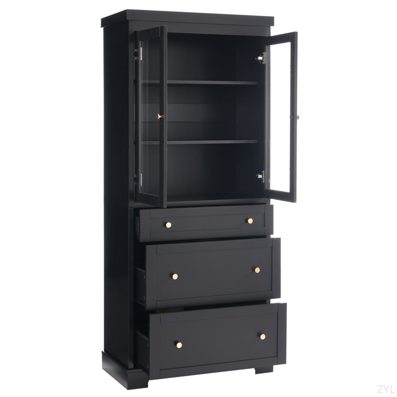 70.1" Modern High Freestanding Tall Bathroom Cabinet With 2 Adjustable Shelves, 3 Drawers, Soft Close Glass Doors – Ideal For Bathroom, Living Room, Kitchen Storage