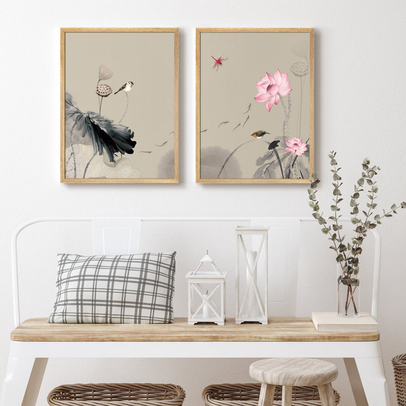 Fleur de lotus rose dans l'étang, reproduction d'art encadrée, affiches, art mural, Naturel / naturel, H 14 po x l 11 po