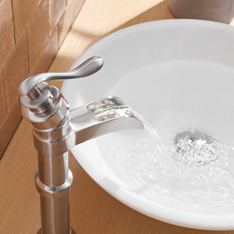 Deluge Waterfall Vessel Brushed Nickel Single Hole, Single Handle Bathroom Sink Faucet, Brushed Nickel
