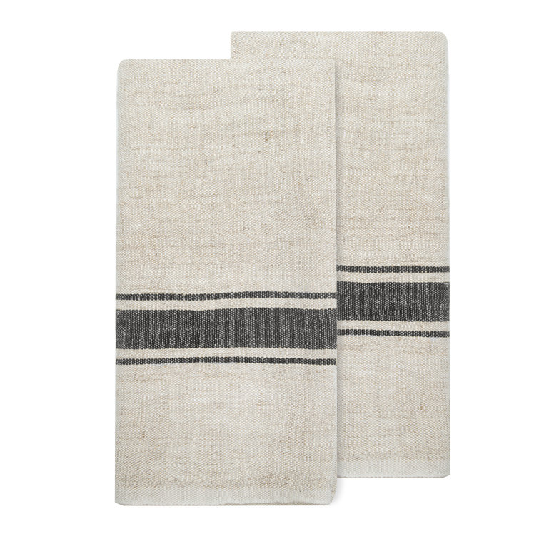 Natural Grey Striped Linen Kitchen Towel Set of 2 