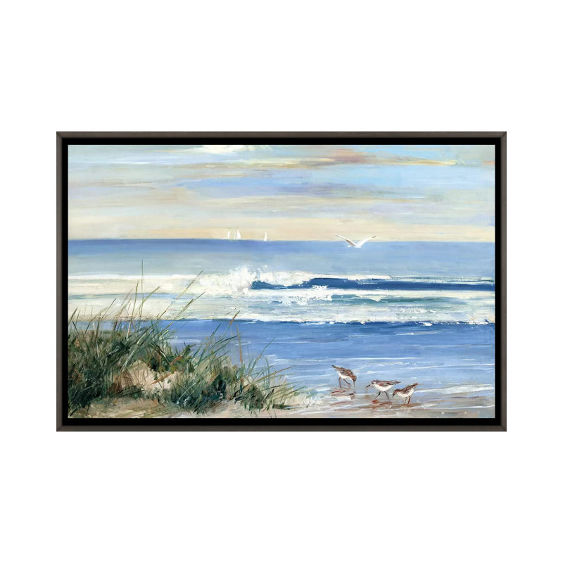 «Beach Combers» par Sally Swatland - reproduction d'art, H 40 po x l 60 po, Toile avec cadre flottant, Dark Rustic Wood