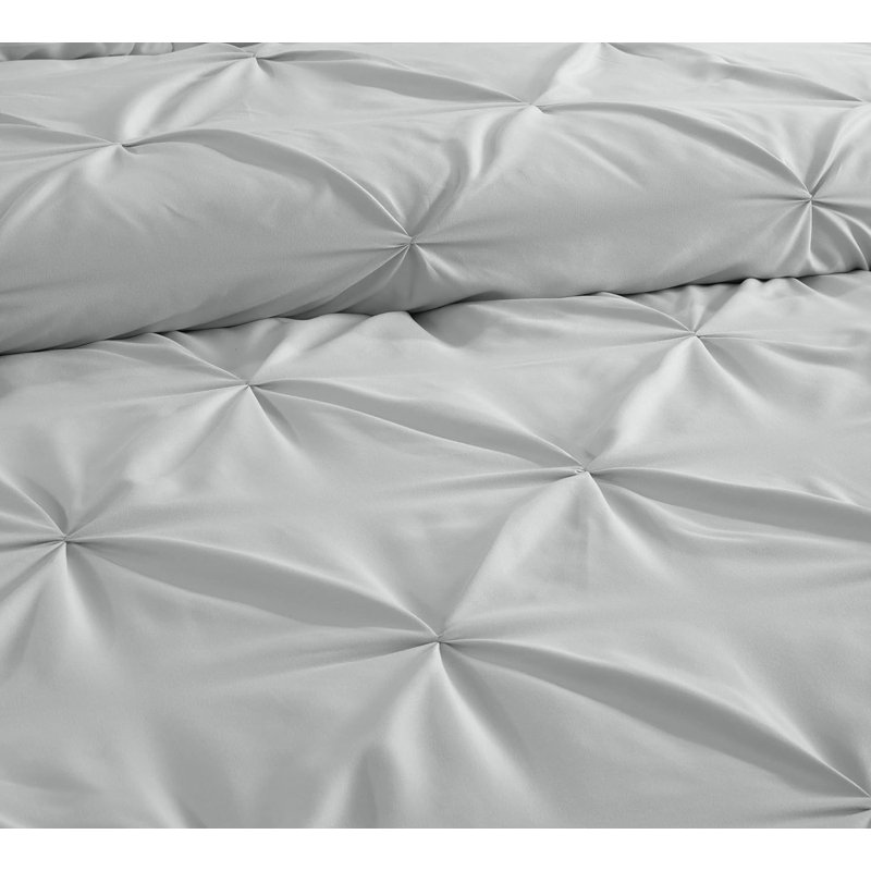 Berlin Pintuck Microfiber 3-Piece Comforter Set, King Comforter + 2 King Shams, Light Gray