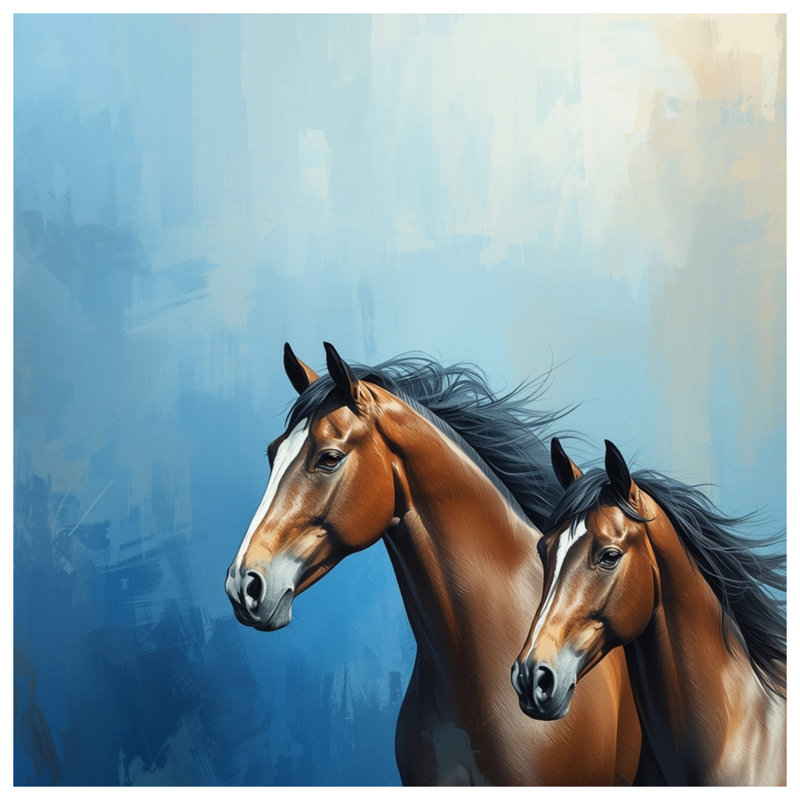 Bay Horses Blue Background Blankets, 50in W x 60in H