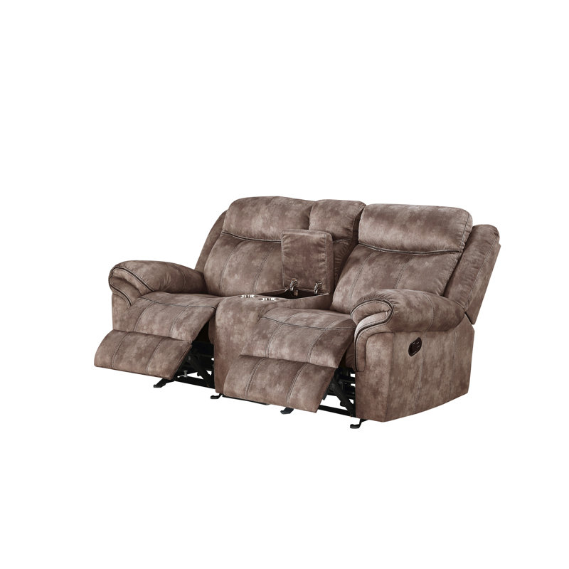 Zubaida Two Tone Chocolate Velvet Recliner Loveseat W/USB Port & Console, Chocolate