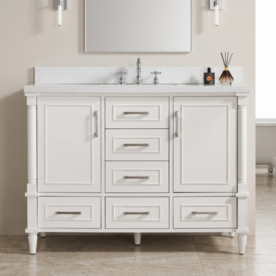 Meuble-lavabo autoportant en bois massif de 48 pouces avec comptoir, blanc, entièrement assemblé