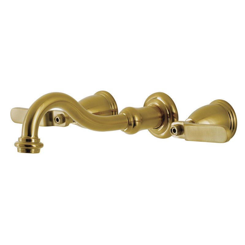 Kingston Brass Whitaker Two-Handle 3-Hole Wall Mount Bathroom Faucet, Brushed Brass