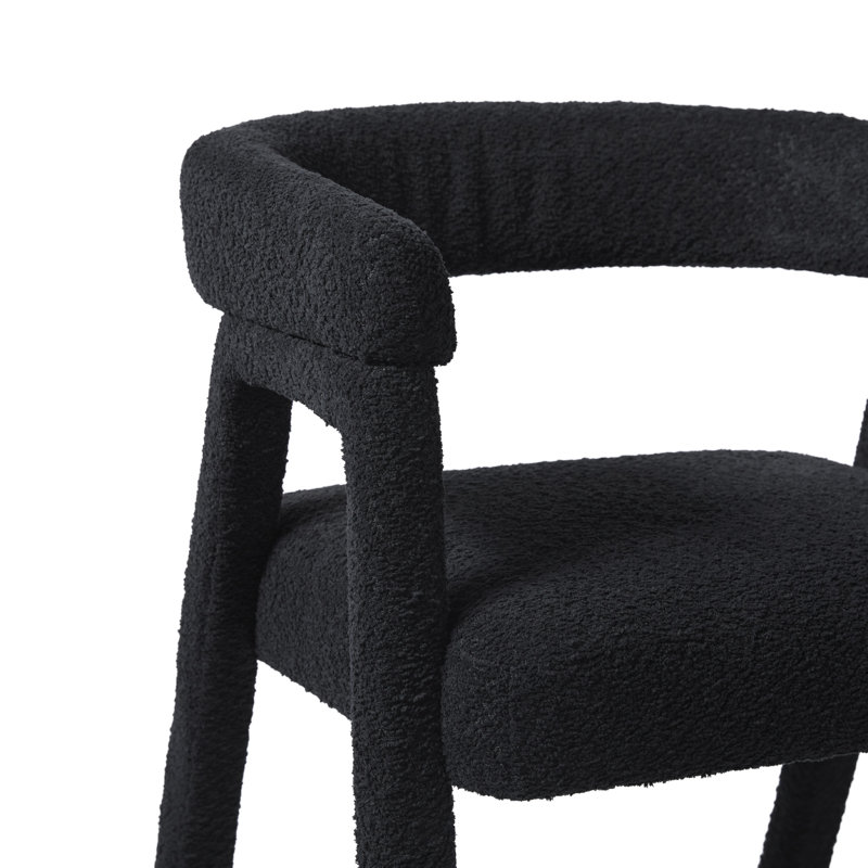 Lorrenda Modern Boucle Rounded Back Solid Wood Dining Chair, Black