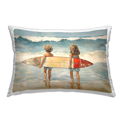 Kids with Surf Waves Decorative Printed Throw Pillow Design by Petal Prints Design