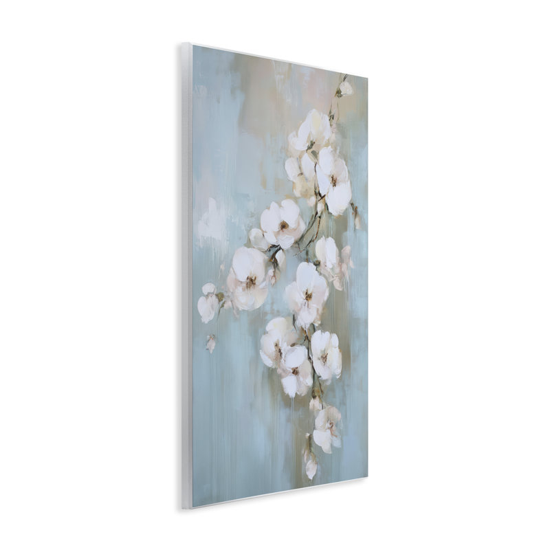 «Fading White Flowers on Blue», plaque murale par Gina Kelly, H 19 po x l 13 po