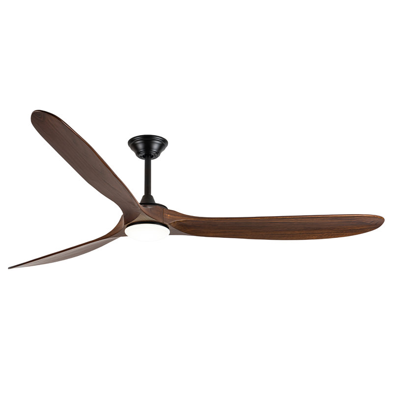 Solid Wood Ceiling Fan With Light,DC Motor,Remote Control, 70", Black
