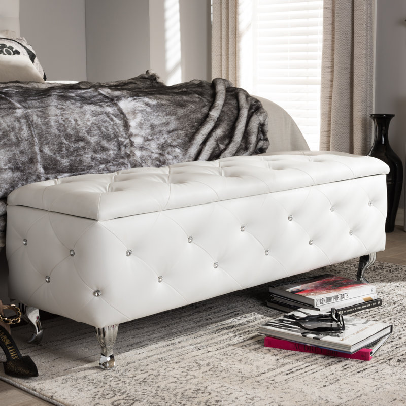 Faux Leather Ottoman, White Faux Leather