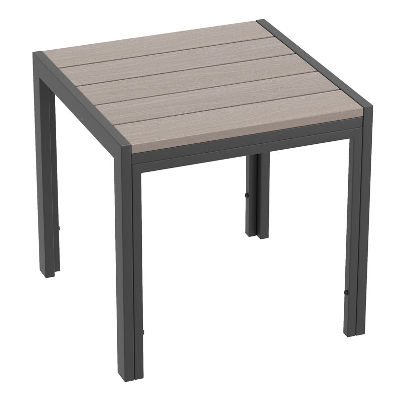 Table d'appoint de patio carrée, plateau en grain de bois de style industriel moderne avec structure en métal, Gris
