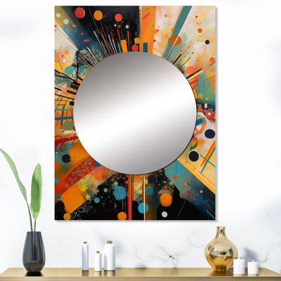Orange rétro Vibe fond IV - décor de miroir mural géométrique unique, grand miroir orange, impression d'art en métal