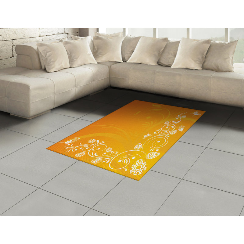Orange High Density Long Fiber Poly Threads Decorative Area Rug Carpet, Rectangle 4' x 5'8"