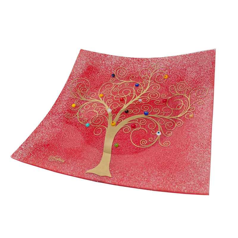 Clinkscales Glass Decorative Plate 1, 2cm H x 29cm W x 29cm D, Red