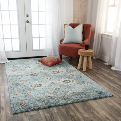 Tapis bleu en laine tissée à la machine Marea