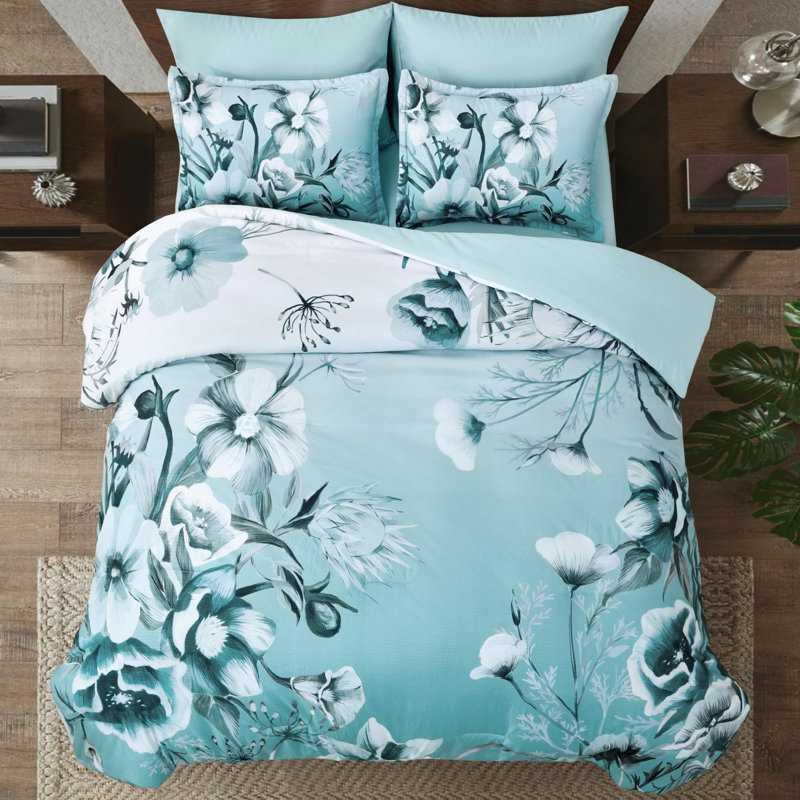 7-Piece Comforter with Sheet Set Soft Seersucker Microfiber All Season Bedding Set, Aqua