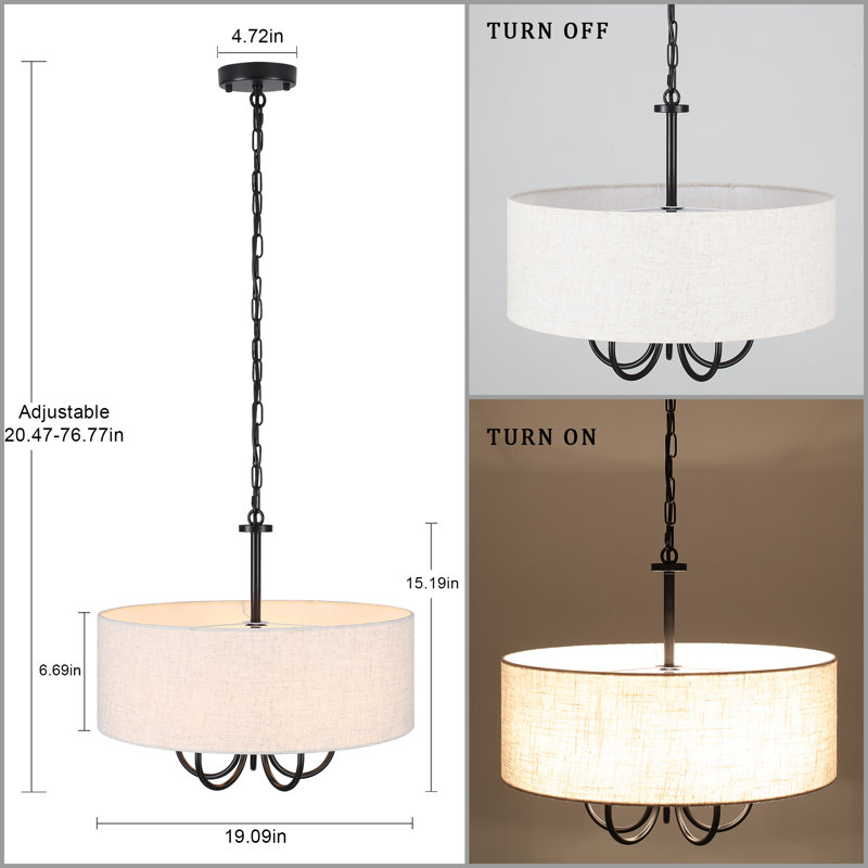 Gula 5 - Light Dimmable Drum Chandelier, Black, Beige