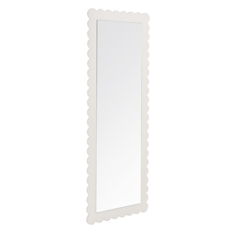 Emmeline Scalloped Rectangle Wall Mirror, White, 61.3" x 22.52"