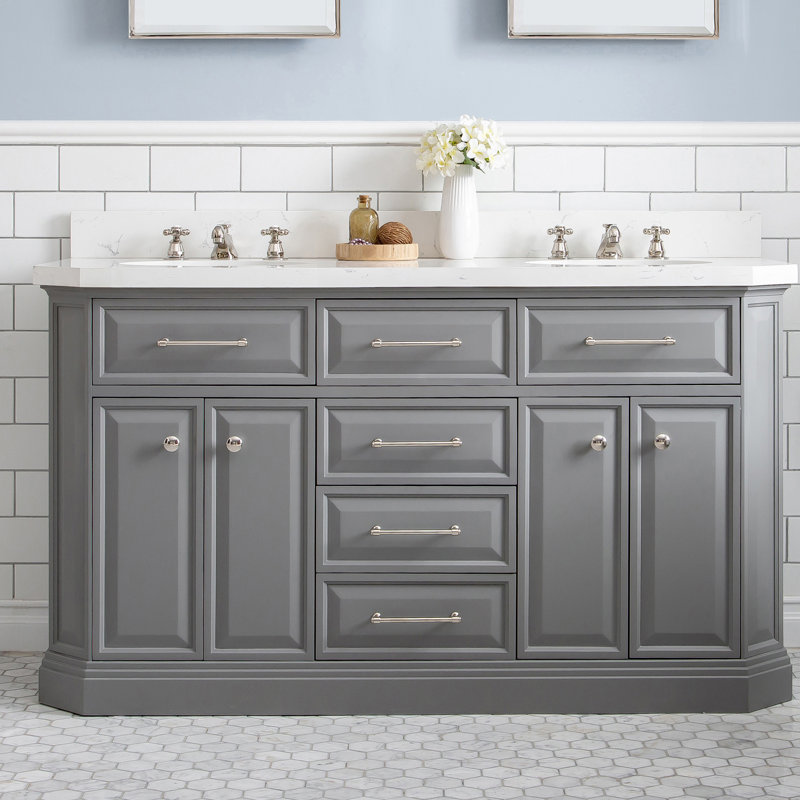 Palace 60'' W Double Vanity, Polished Nickel, Cashmere Gray
